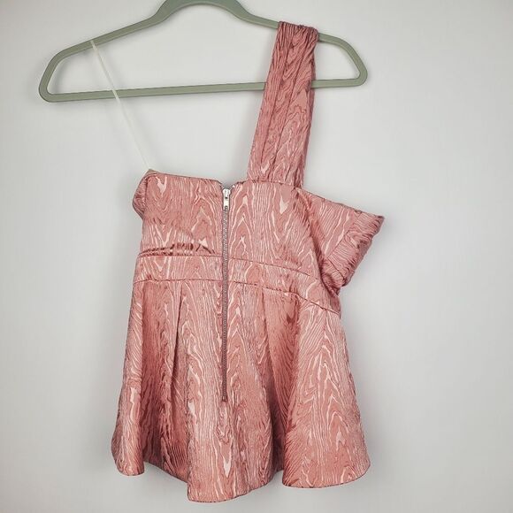 Veronica Beard Sufiana Moire One Shoulder Top Jacquard Blush Blouse Zip Back NWT - Picture 9 of 10